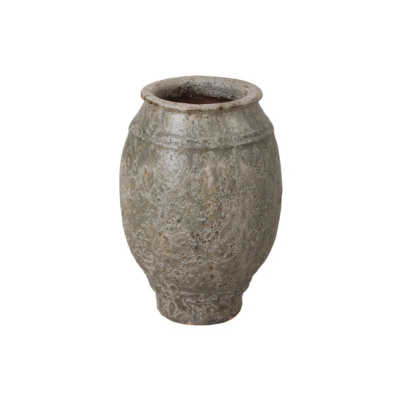 Olive Reef Green Ceramic Round Jar Outdoor Planters LOOMLAN By Emissary