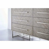 On Stand Mosaic 6-Drawer Double Dresser Acacia Brushed Steel Dressers LOOMLAN By Essentials For Living