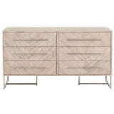 On Stand Mosaic 6-Drawer Double Dresser Acacia Brushed Steel Dressers LOOMLAN By Essentials For Living