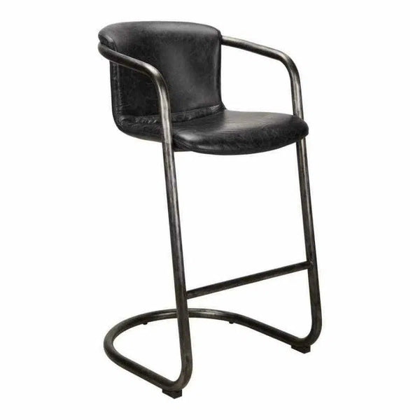 Onyx Black Leather Upholstered Barstool Bar Stools LOOMLAN By Moe's Home