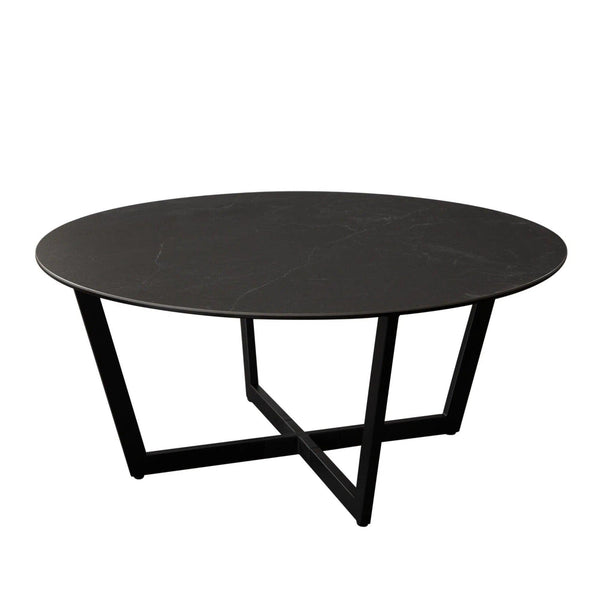 Onyx Ceramic Glass and Meta Black Round Cocktail Table Coffee Tables LOOMLAN By Diamond Sofa