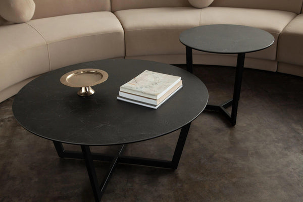 Onyx Ceramic Glass and Meta Black Round Cocktail Table Coffee Tables LOOMLAN By Diamond Sofa