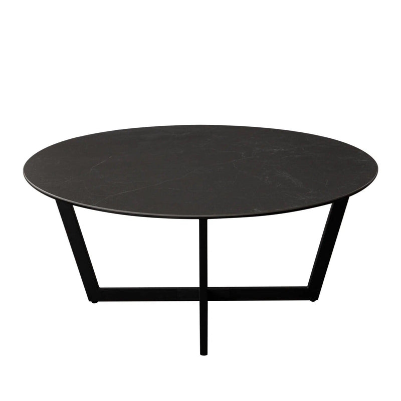 Onyx Ceramic Glass and Meta Black Round Cocktail Table Coffee Tables LOOMLAN By Diamond Sofa