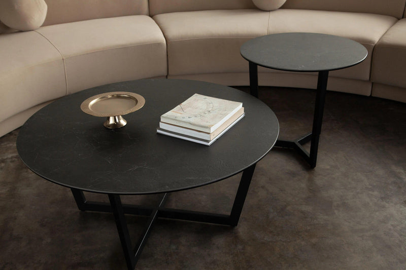 Onyx Ceramic Glass and Meta Black Round End Table Side Tables LOOMLAN By Diamond Sofa