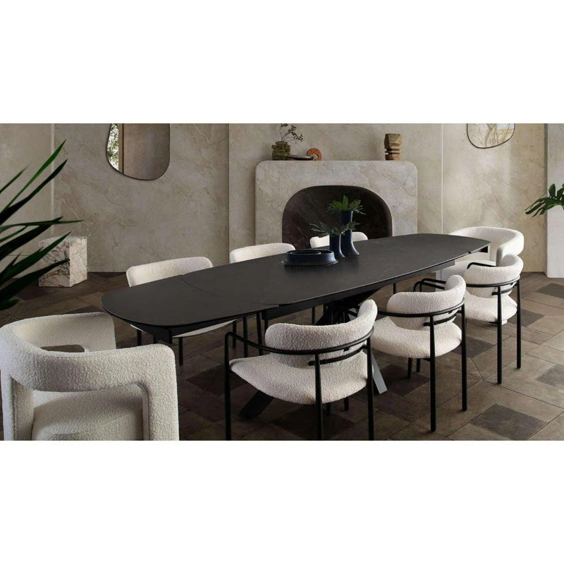 Onyx Rectangle Extension Dining Table with Black Ceramic Glass Top & Black Metal Leg Dining Tables LOOMLAN By Diamond Sofa