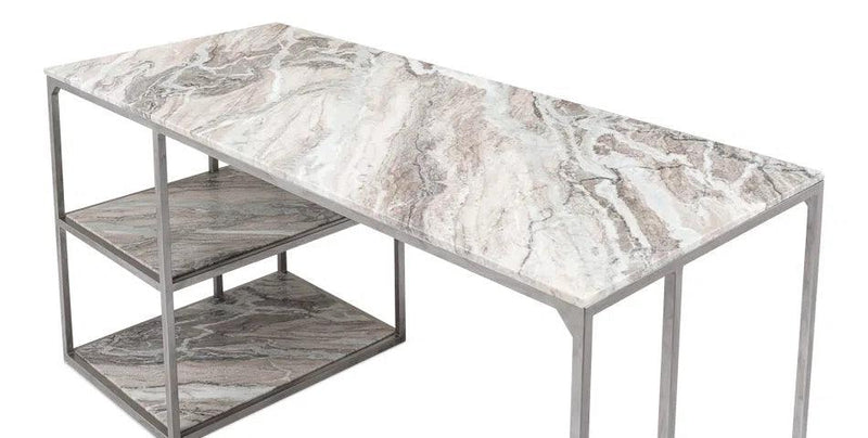 Open Desk With Shelves Marble Top Home Office Desks LOOMLAN By Sarreid