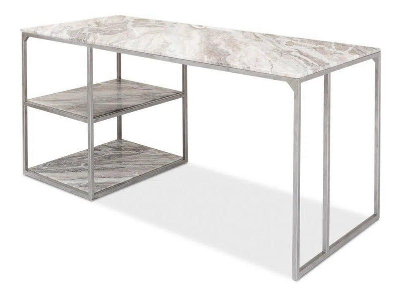 Open Desk With Shelves Marble Top Home Office Desks LOOMLAN By Sarreid