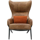 Open Road Brown Leather Curved Wingback Lounge Chair Accent Chairs LOOMLAN By Moe's Home