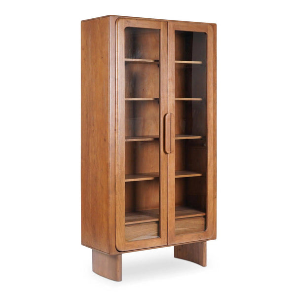 Orson Acacia Wood and Glass Brown Tall Cabinet Bookcases LOOMLAN By Moe's Home