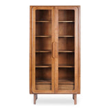 Orson Acacia Wood and Glass Brown Tall Cabinet Bookcases LOOMLAN By Moe's Home