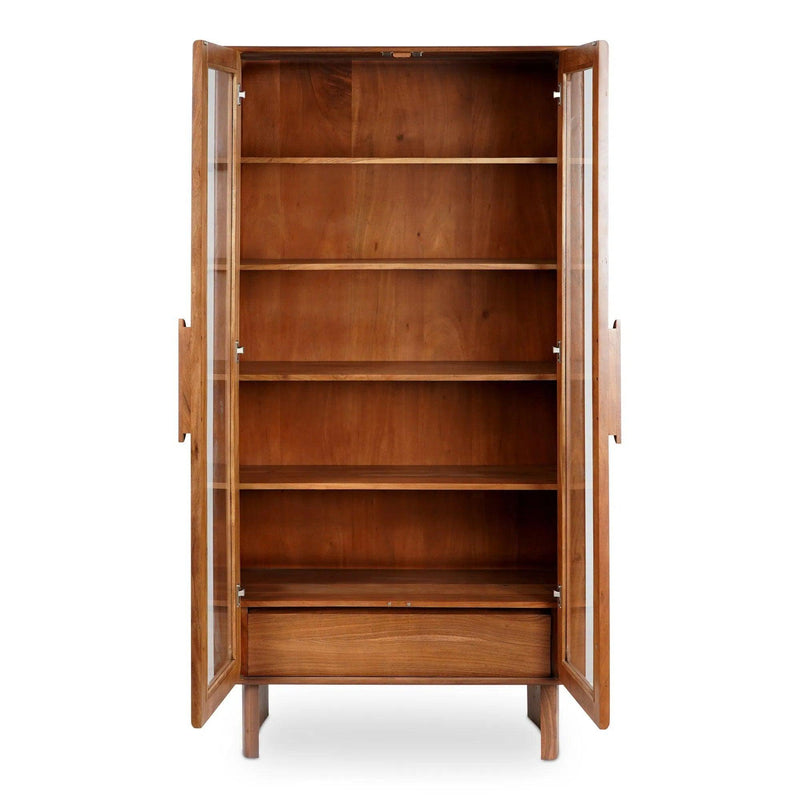 Orson Acacia Wood and Glass Brown Tall Cabinet Bookcases LOOMLAN By Moe's Home