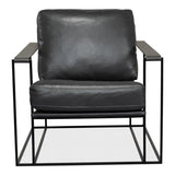 Oryan Black Leather Accent Chair Metal Frame Accent Chairs LOOMLAN By Sarreid