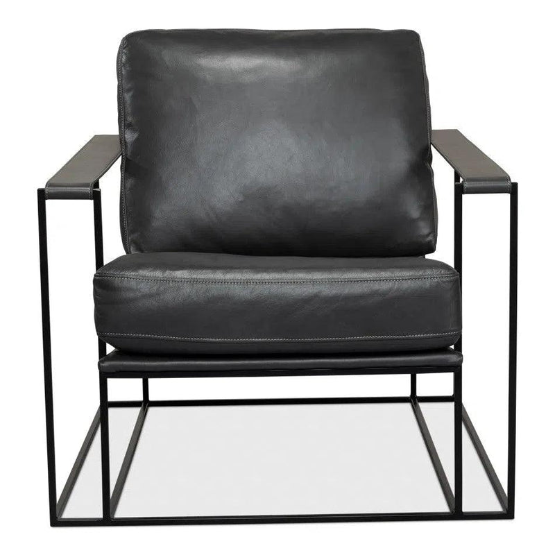 Oryan Black Leather Accent Chair Metal Frame Accent Chairs LOOMLAN By Sarreid