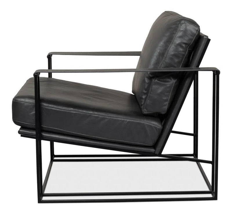 Oryan Black Leather Accent Chair Metal Frame Accent Chairs LOOMLAN By Sarreid