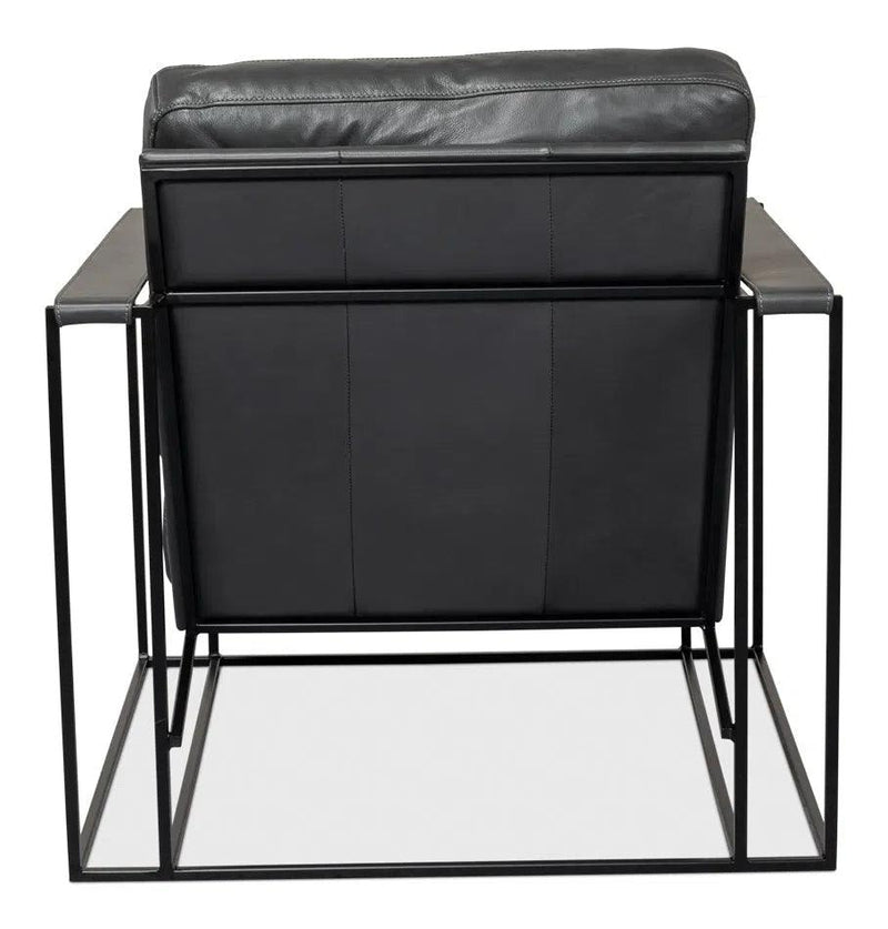 Oryan Black Leather Accent Chair Metal Frame Accent Chairs LOOMLAN By Sarreid