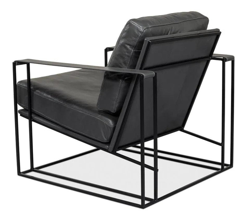 Oryan Black Leather Accent Chair Metal Frame Accent Chairs LOOMLAN By Sarreid