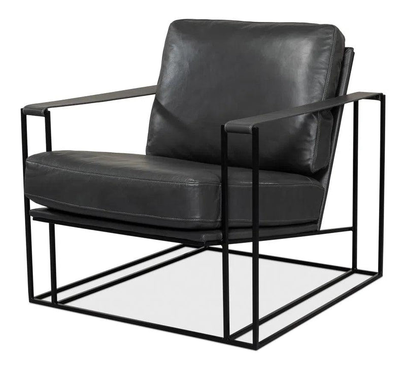 Oryan Black Leather Accent Chair Metal Frame Accent Chairs LOOMLAN By Sarreid