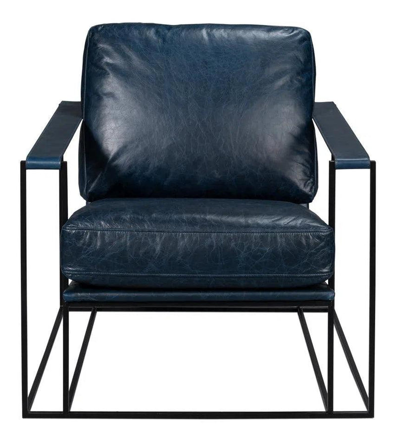 Oryan Leather and Iron Blue Armchair Club Chairs LOOMLAN By Sarreid