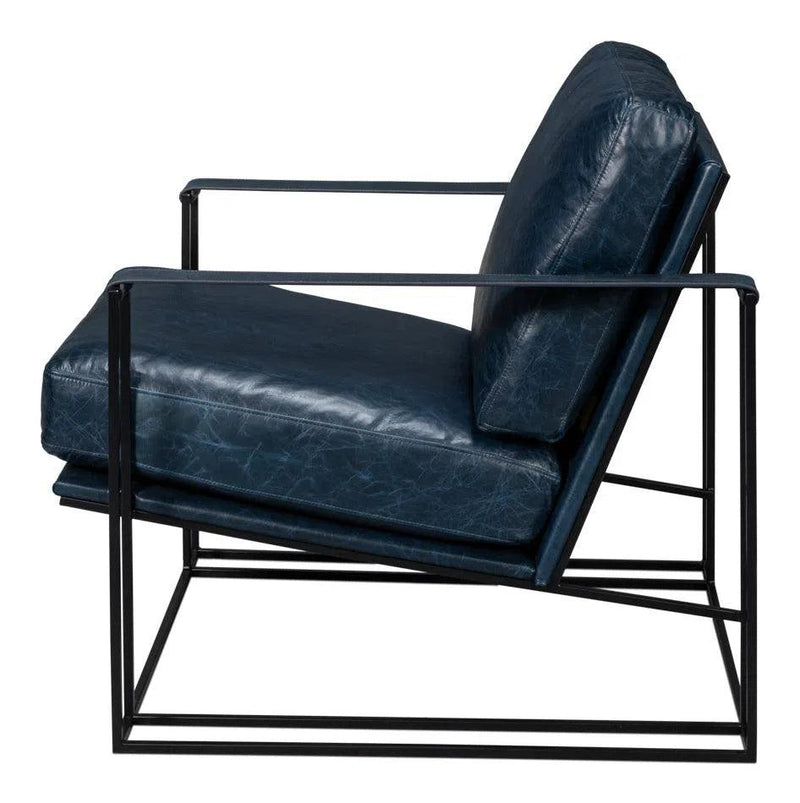 Oryan Leather and Iron Blue Armchair Club Chairs LOOMLAN By Sarreid