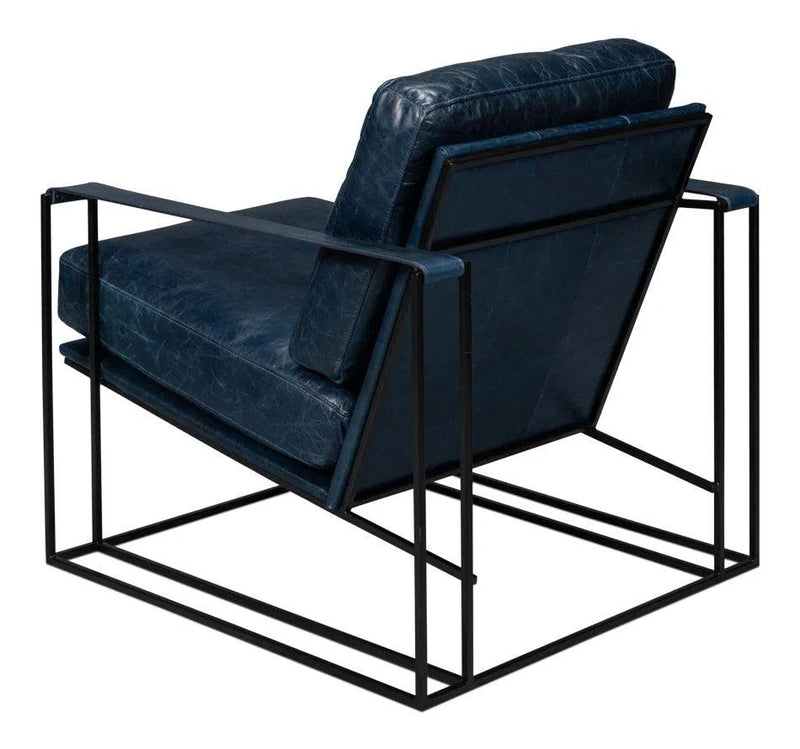 Oryan Leather and Iron Blue Armchair Club Chairs LOOMLAN By Sarreid