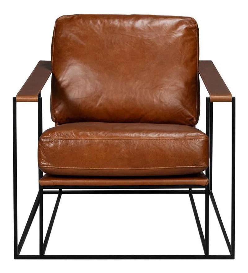 Oryan Leather and Iron Brown Armchair Club Chairs LOOMLAN By Sarreid