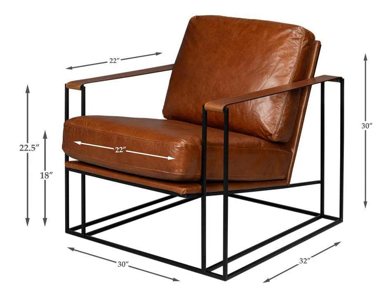 Oryan Leather and Iron Brown Armchair Club Chairs LOOMLAN By Sarreid