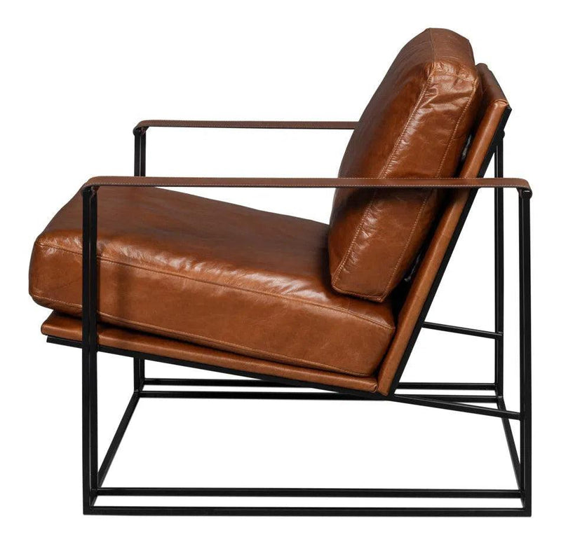 Oryan Leather and Iron Brown Armchair Club Chairs LOOMLAN By Sarreid