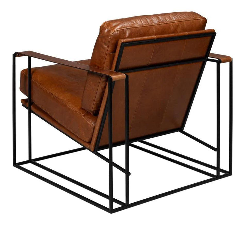 Oryan Leather and Iron Brown Armchair Club Chairs LOOMLAN By Sarreid