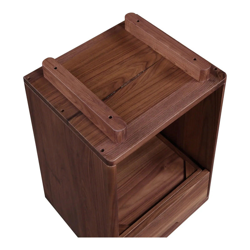 Osamu Solid Walnut Wood Brown Nightstand With One Drawer Nightstands LOOMLAN By Moe's Home