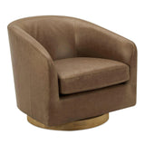 Oscy Top Grain Leather and Solid Wood Brown Swivel Arm Chair Club Chairs LOOMLAN By Moe's Home