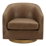 Oscy Top Grain Leather and Solid Wood Brown Swivel Arm Chair Club Chairs LOOMLAN By Moe's Home