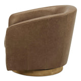 Oscy Top Grain Leather and Solid Wood Brown Swivel Arm Chair Club Chairs LOOMLAN By Moe's Home