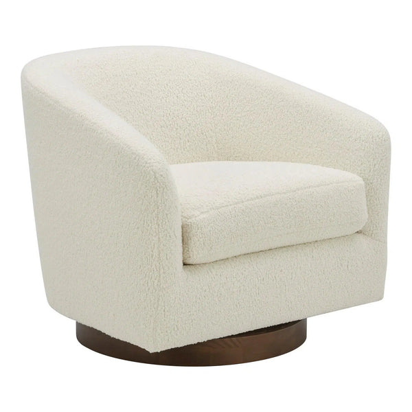 Oscy Vegan Shearling White Swivel Accent Chair Club Chairs LOOMLAN By Moe's Home