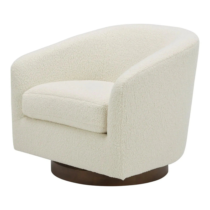 Oscy Vegan Shearling White Swivel Accent Chair Club Chairs LOOMLAN By Moe's Home