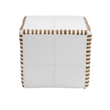 Ottoman Pouf Cube Stitched, White Leather Poufs and Stools LOOMLAN By Peninsula Home