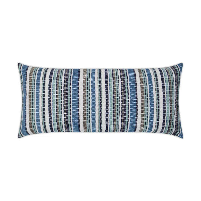 Outdoor Fancy Stripe Lumbar Pillow - Navy Outdoor Pillows LOOMLAN By D.V. Kap