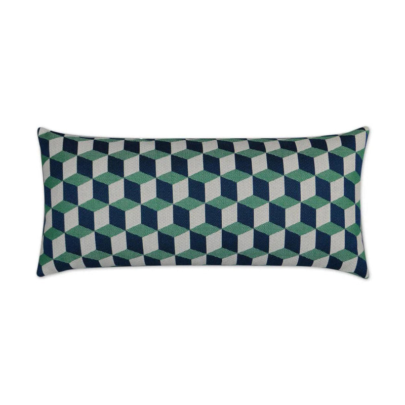 Outdoor Puzzle Lumbar Pillow - Emerald Outdoor Pillows LOOMLAN By D.V. Kap