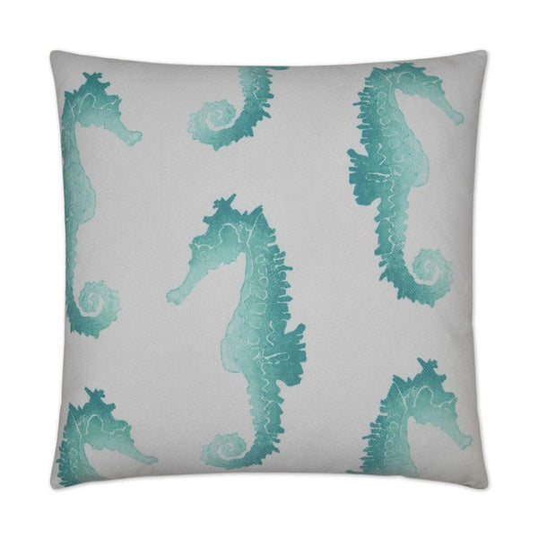 Outdoor Seahorse Pillow - Turquoise Outdoor Pillows LOOMLAN By D.V. Kap