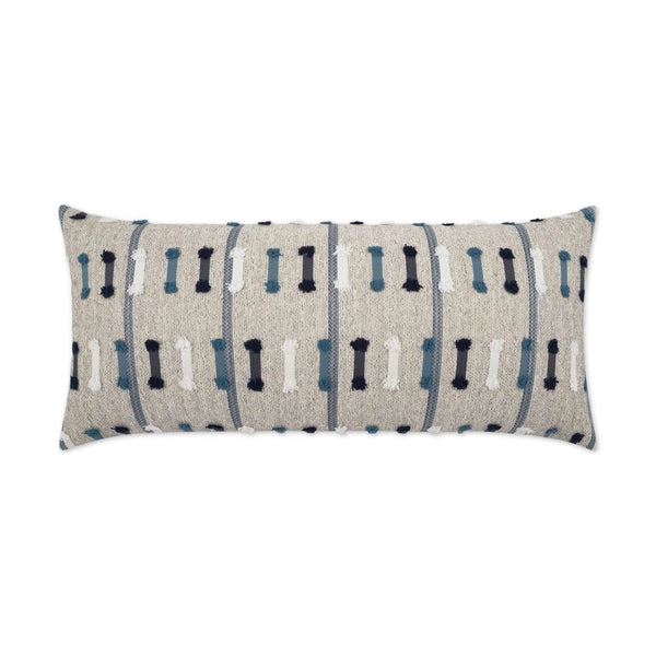 Outdoor Tassel Stripe Lumbar Pillow - Blue Outdoor Pillows LOOMLAN By D.V. Kap