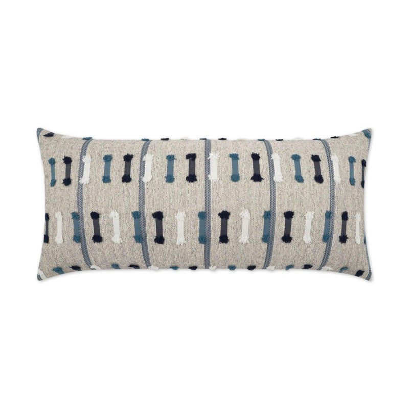 Outdoor Tassel Stripe Lumbar Pillow - Blue Outdoor Pillows LOOMLAN By D.V. Kap