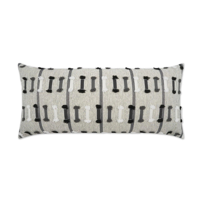 Outdoor Tassel Stripe Lumbar Pillow - Grey Outdoor Pillows LOOMLAN By D.V. Kap