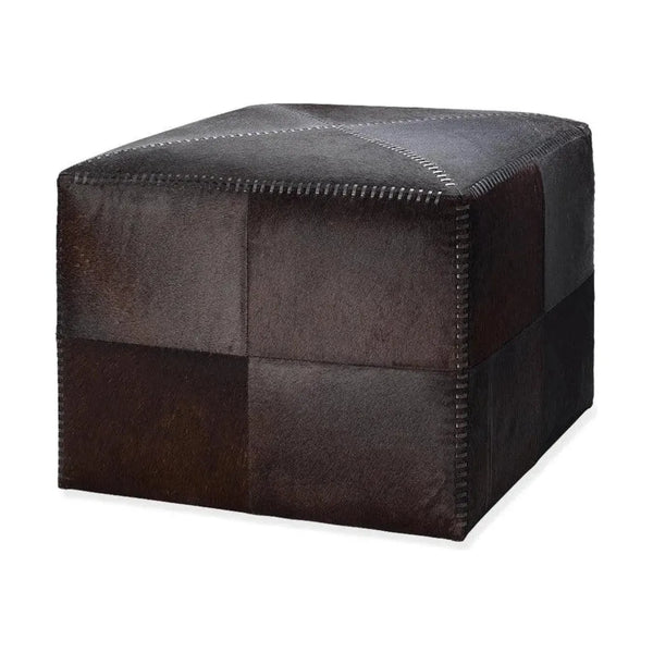 Ox Brown Square Leather Cowhide Ottoman - Large Ottomans LOOMLAN By Jamie Young