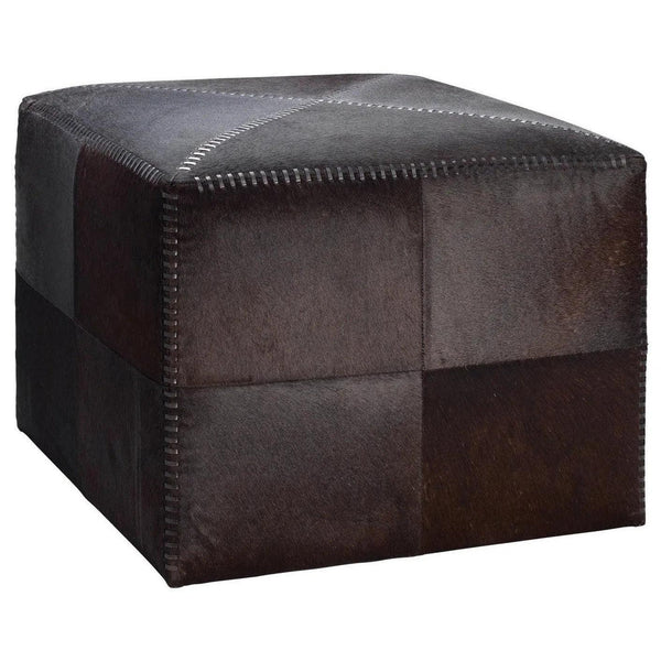 Ox Brown Square Leather Cowhide Ottoman - Large Ottomans LOOMLAN By Jamie Young