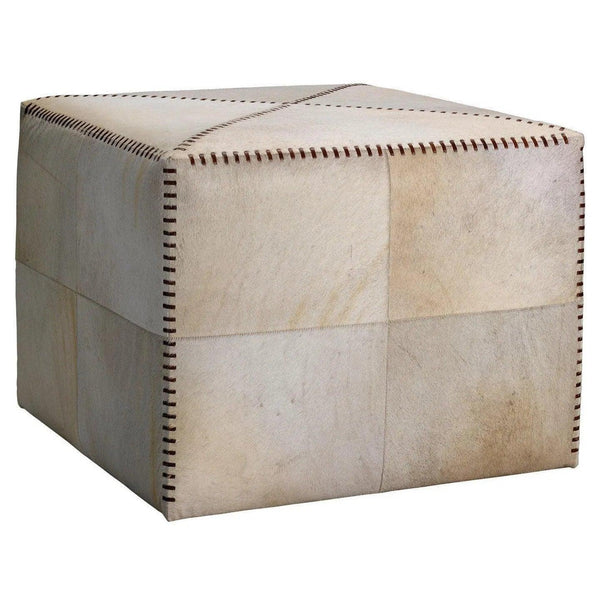 Ox White Square Leather Cowhide Ottoman - Large Ottomans LOOMLAN By Jamie Young