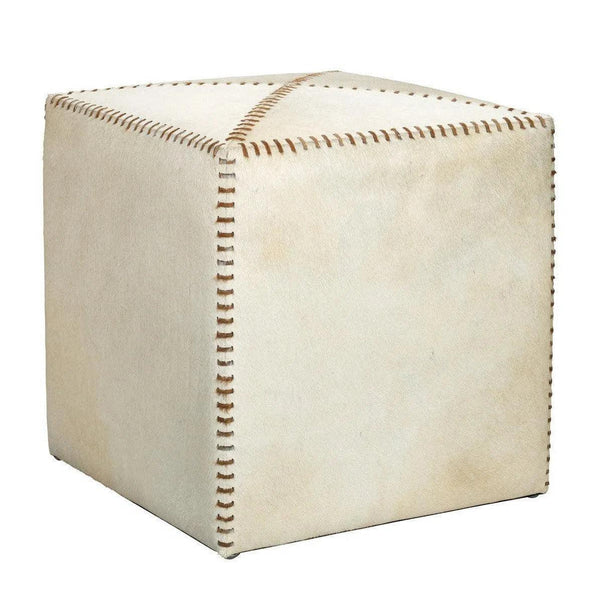 Ox White Square Leather Cowhide Ottoman - Small Ottomans LOOMLAN By Jamie Young