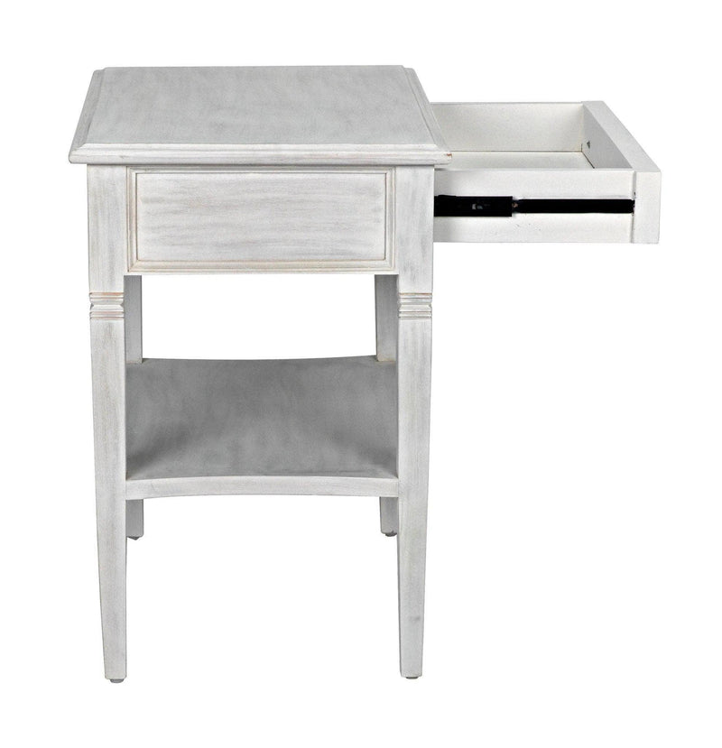 Oxford 1-Drawer Wood White Rectangle Side Table Side Tables LOOMLAN By Noir