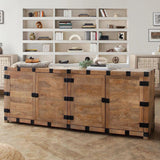 Oxford Solid Mango Wood 4-Door Sideboard in Oak Finish Sideboards LOOMLAN By Diamond Sofa