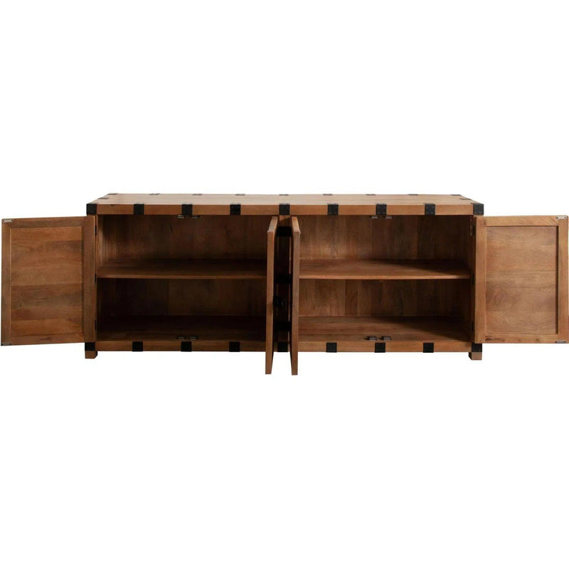 Oxford Solid Mango Wood 4-Door Sideboard in Oak Finish Sideboards LOOMLAN By Diamond Sofa