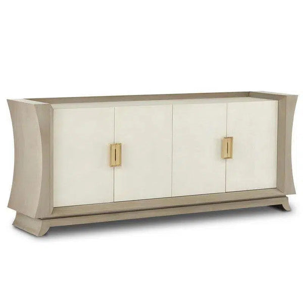 Oyster Gray Cream Shagreen Polished Brass Accents Koji Credenza Sideboards LOOMLAN By Currey & Co