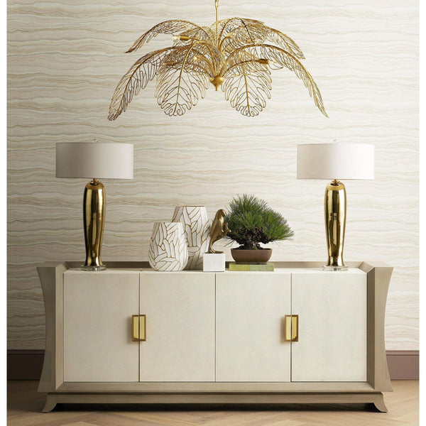 Oyster Gray Cream Shagreen Polished Brass Accents Koji Credenza Sideboards LOOMLAN By Currey & Co